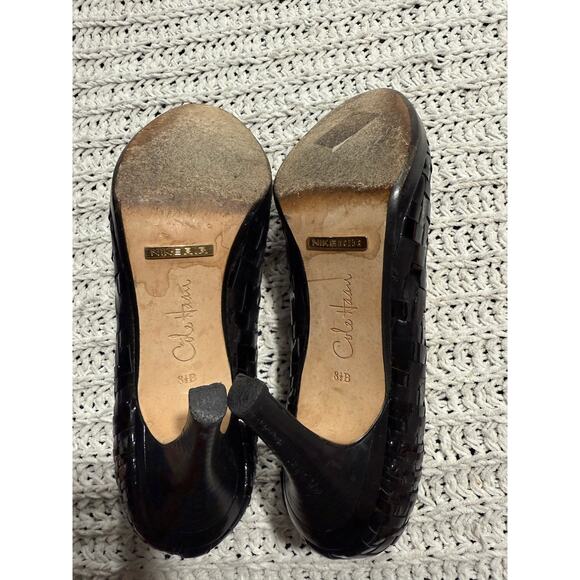 Cole Haan Genevieve Heels Woven Open Toe Patent Leather Pumps 8.5 B Black D25685 - Picture 4 of 11